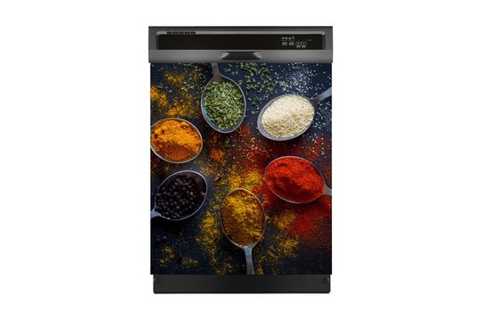 Discover Bowls Of Spices, Magnetic Dishwasher Decal, Black, Kitchen decor, Dishwasher Magnet, Tasty motif