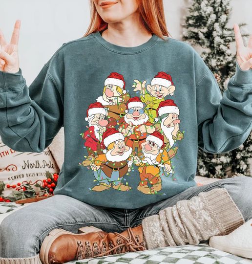 Discover Funny The Seven Dwarfs Characters Christmas Lights Sweatshirt