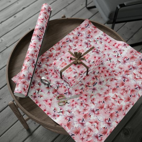 Discover Wrapping Paper Pink Watercolor Cherry Blossom Flowers, Pretty Floral Design to Wrap Presents, Girly Cute Christmas Gift Wrapping Paper