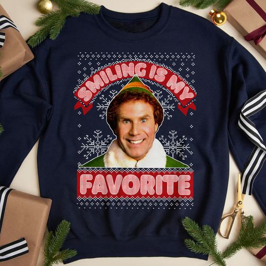 Discover Smiling My Favorite Movie Quotes T-shirt, Buddy Santa Ugly Christmas Sweatshirt