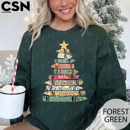 Discover Merry Swiftmas Crayon Tree Light Sweatshirt, Vintage Famous Christmas Sweatshirt