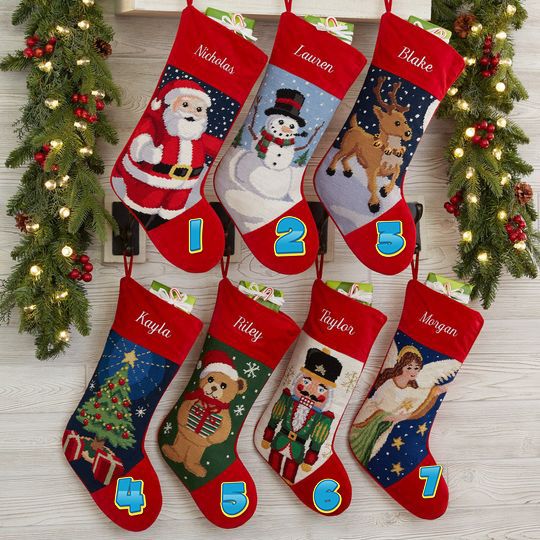 Discover Winter Charm Personalized Needlepoint Stocking, Personalized Christmas Stockings