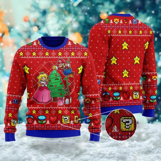 Discover Princess and Guy Christmas Tree Shirt, Game Character Gift, Gamer Ugly Christmas Sweater