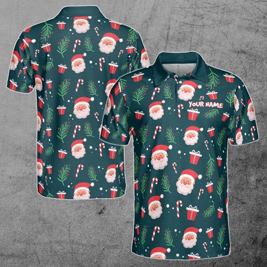 Discover Funny Cute Santa Claus Golf Custom Name Christmas Golf Polo Shirt