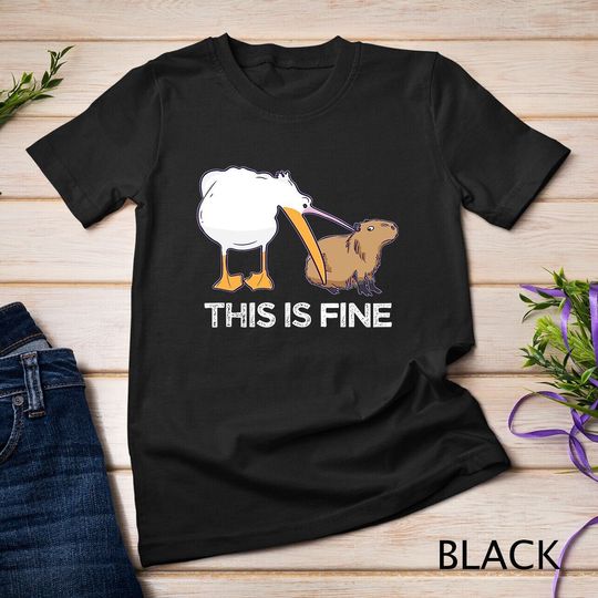 Discover This is fine Meme funny Capybara dog Pelican Nihilism Joke T-shirt