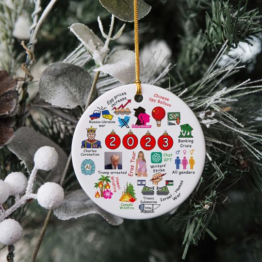 Discover 2023 Year In Review Christmas Ornament, Major Events Ornament 2023 Ceramic Ornament