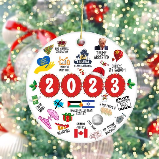 Discover 2023 Year in Review Christmas Ornament, 2023 Memorable Events Ceramic Ornament