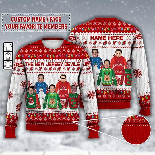 Discover Custom Name New Jersey Christmas Ugly Sweater, Devils Ice Hockey Shirt