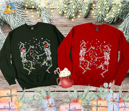 Discover Christmas Skeleton Sweatshirt, Dancing Skeleton Sweatshirt With Lights Sweatshirt