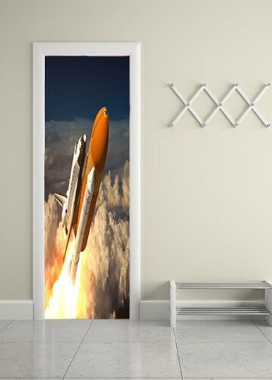 Discover Space Shuttle Clouds Self-Adhesive Door Cover Sticker
