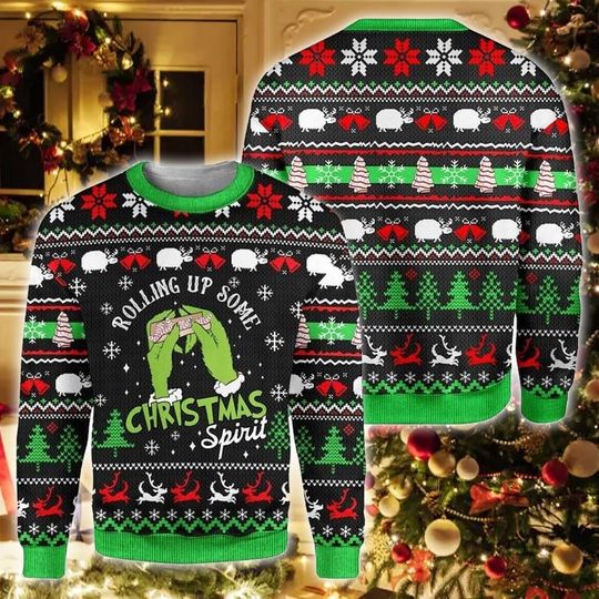 Discover The Grin Ugly Christmas Sweater, Rolling Up Some Christmas Spirit The Grin Ugly Sweater