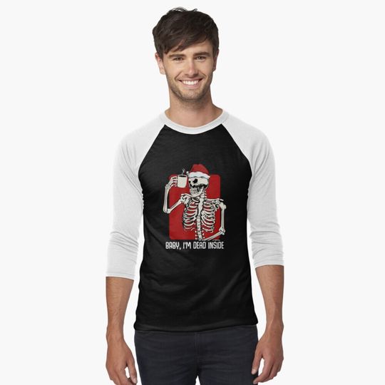 Discover X-Mas Christmas Skeleton Baby I'm Santa Dead Inside Coffee Baseball T-Shirt