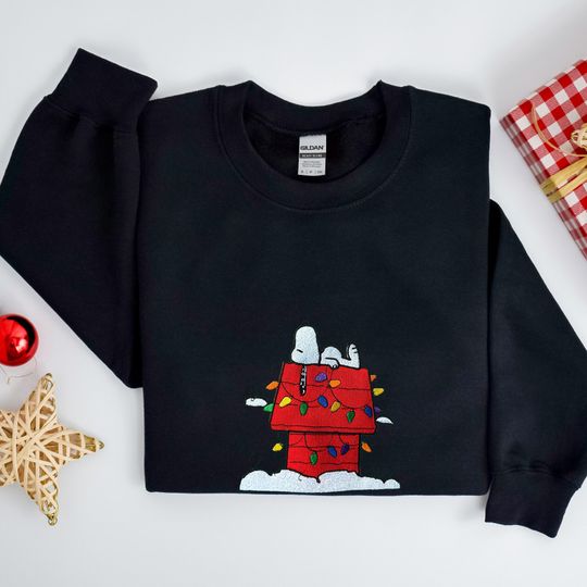 Discover Embroidered House With Light Snoopy Relax Unisex Sweatshirt