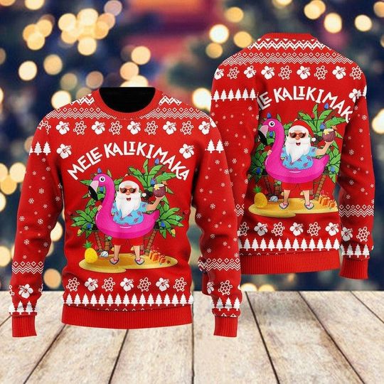 Discover Hawaii Santa Claus Mele Kalikimaka Ugly Christmas Sweater