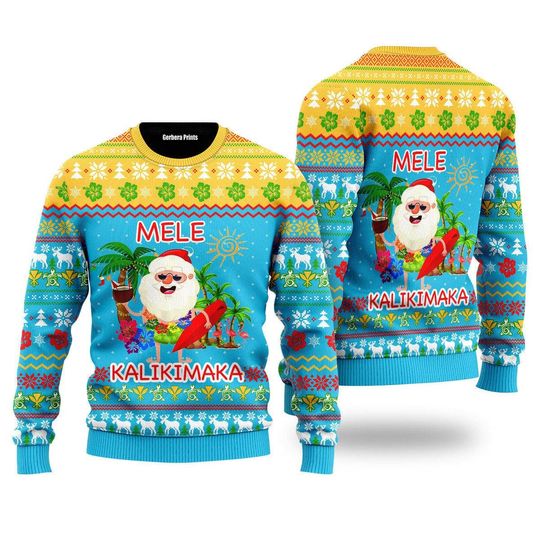 Discover Hawaiian Santa Claus Mele Kalikimaka Sunset Ugly Christmas Sweater
