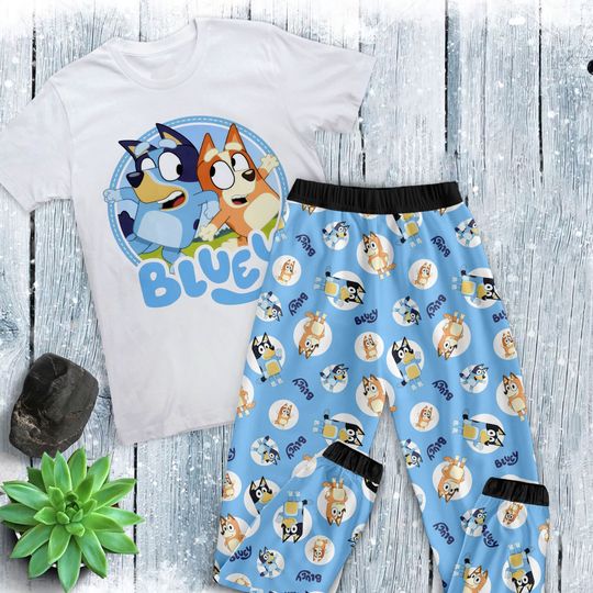 Discover Cute Blue Dog Family Christmas Pajamas Set 2023