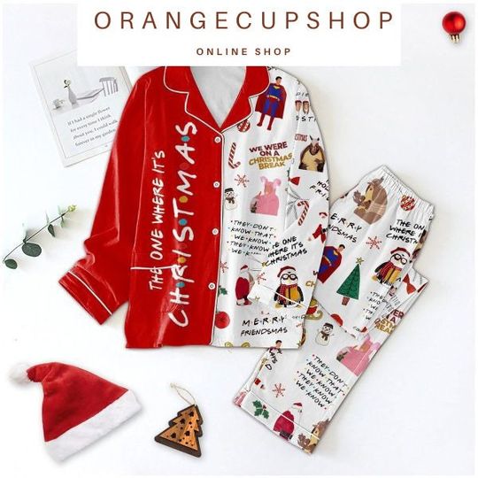 Discover The One Where It's Christmas Happy Holidays Friends Pajamas Set, Movie Christmas Pajamas