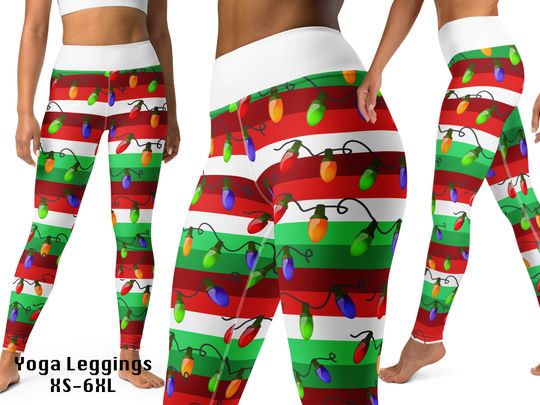Discover Christmas Lights Garland Candy Cane Striped Festive Leggings