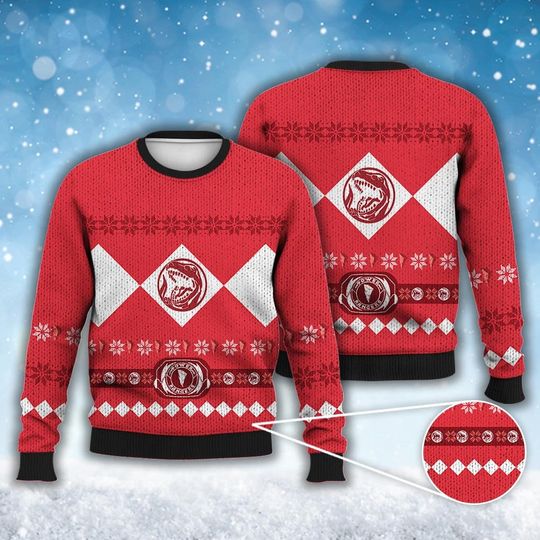 Discover Red Ranger Ugly Christmas Sweater, PWR Christmas Ugly Sweater