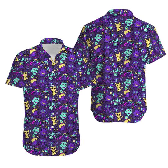 Discover Gengar Ghost Pattern Hawaiian Shirt
