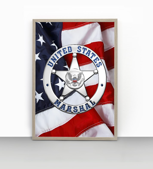 Discover U.S. Marshals Service - USMS Badge over American Flag Premium Matte Vertical Poster