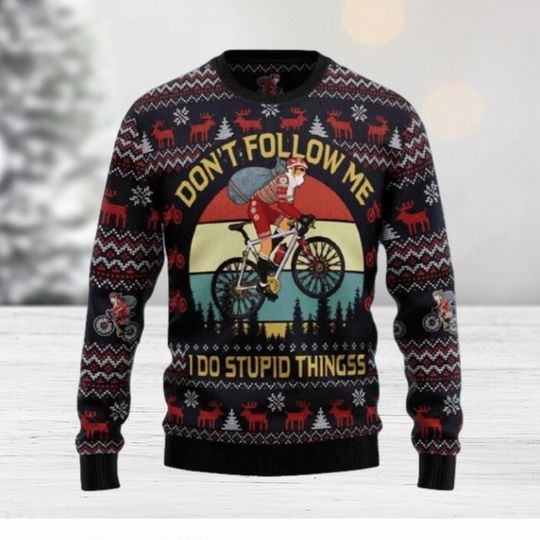 Discover Santa Claus On Mountain Bike Ugly Christmas Sweater, Gifts For Christmas