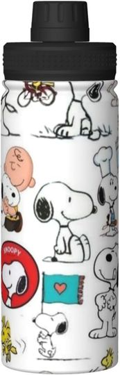 Discover Snoopy Stainless Steel Water Bottles Sports Lid