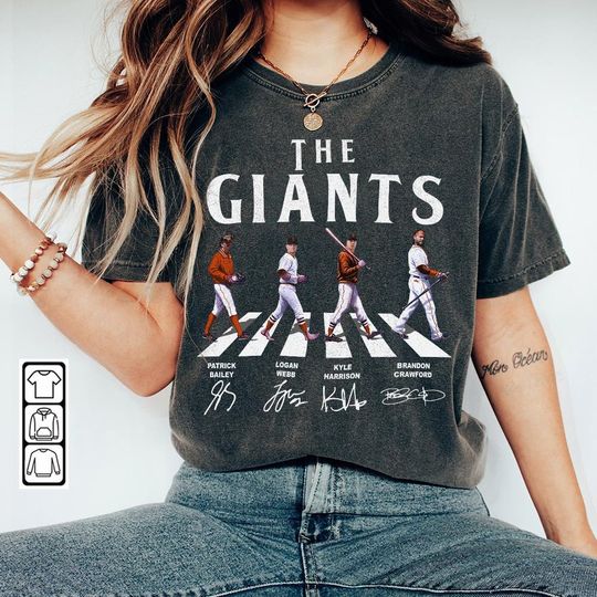 Discover Giants Walking Abbey Road Signatures Baseball Shirt, San Francisco Vintage