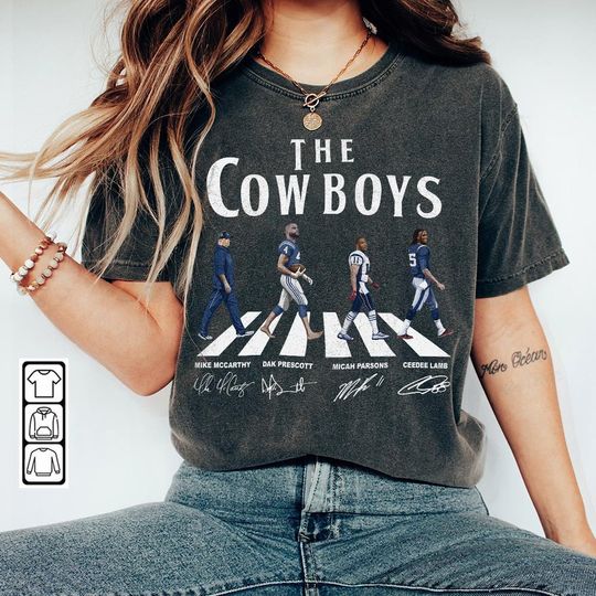 Discover Cowboys Walking Abbey Road Signatures Football Shirt, Dallas Vintage
