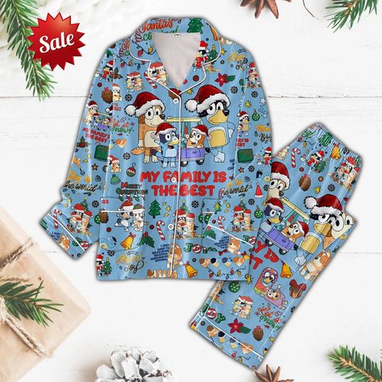 Discover Christmas Blue Family Pajamas, Blue Dog Christmas Family Pajamas