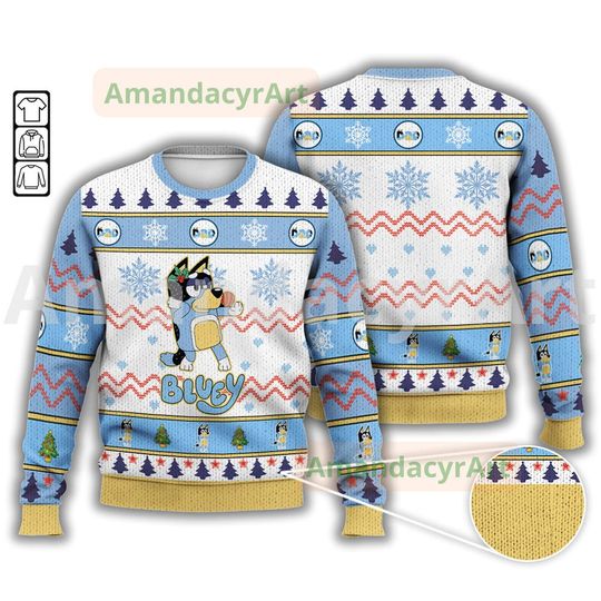 Discover Blue Dad Dog Ugly Sweater, Brother Cartoon Dog Christmas Sweater