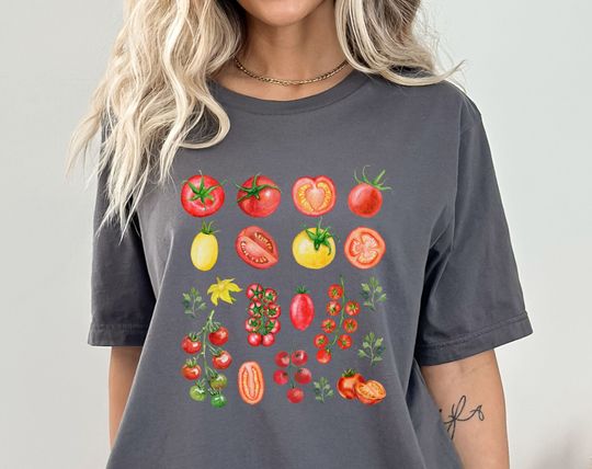 Discover Tomato Shirt, Fruit Shirt, Botanical Shirt, Cottagecore Clothing, Vegan Shirt