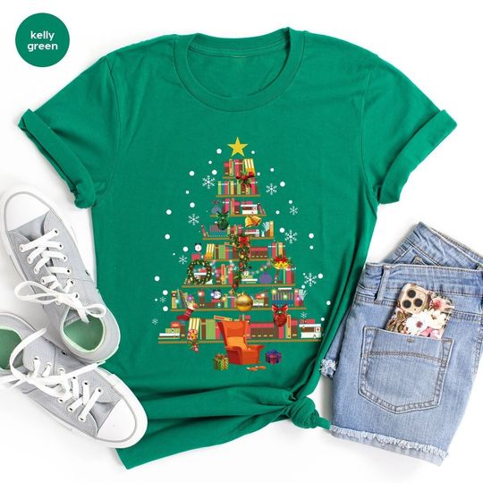 Discover Christmas Teacher Shirts, Book tshirt, Christmas Tree