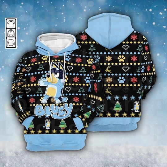 Discover Blue Father Dog Brother Cartoon Dog Christmas 3D Hoodie