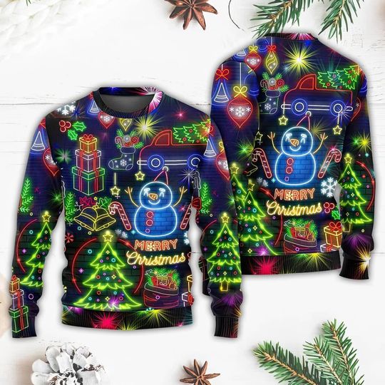 Discover Bright Neon Santa Claus Ugly Christmas Sweater