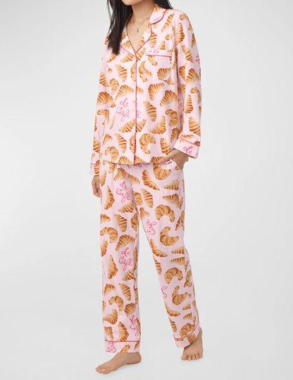 Discover Le Cafe Croissant Pajama Set, Fall Coffee Shirt