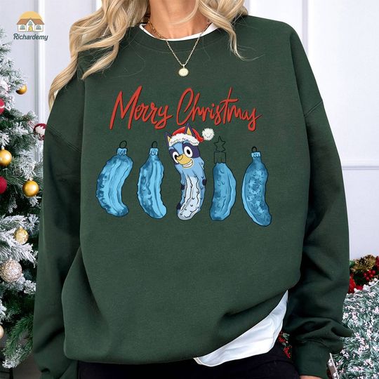 Discover BlueyDad Pickles Merry Christmas Sweatshirt | BlueyDad Family Sweatshirt