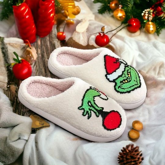 Discover Funny Christmas Grin Slippers