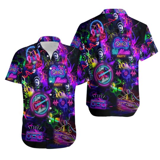 Discover Life is better with DJ neon music party 3D hawaii shirt hawaiian shirt