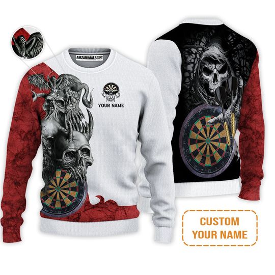 Discover Darts Custom Name Sweater, Dartboard Skull Personalized Sweater