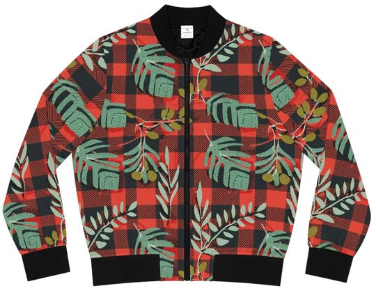 Discover Plaid And Leaves Christmas Women's Bomber Jacket