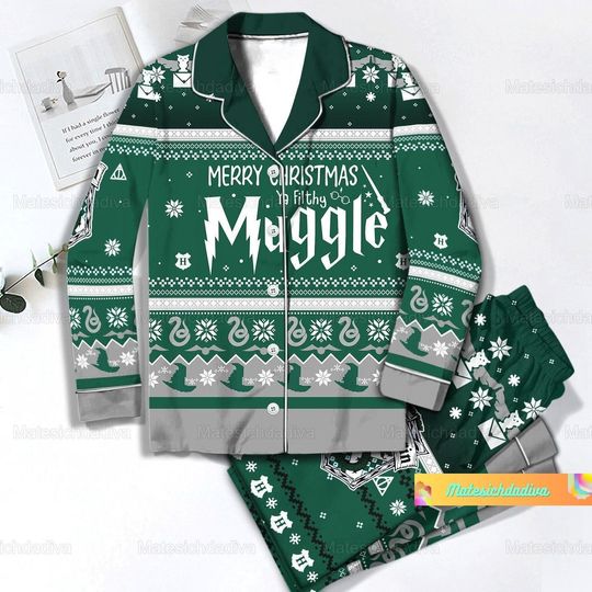 Discover Christmas Hp Muggle Pajamas Set, Hp Slytherin Holiday Pajamas, Gryffindor Pajamas
