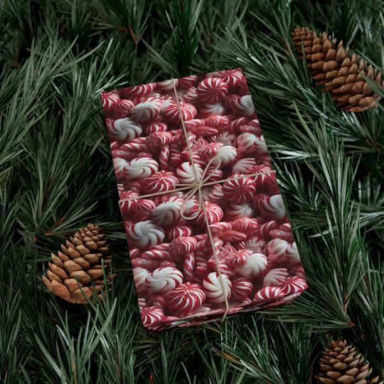 Discover Unique Holiday Candy Wrapping Paper Pattern, Red and White Peppermint Christmas Candies