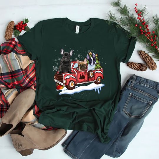 Discover French Bulldog Dog Pickup Truck Christmas t shirt