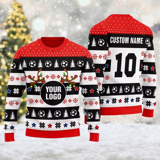 Discover Custom Your Soccer Team Logo 3D Ugly Christmas Sweater