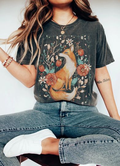Discover Fox Vintage Shirt, Folklore Fox Shirt, Woman's Fall Shirt, Autumn Shirt, Hello Fall Shirt