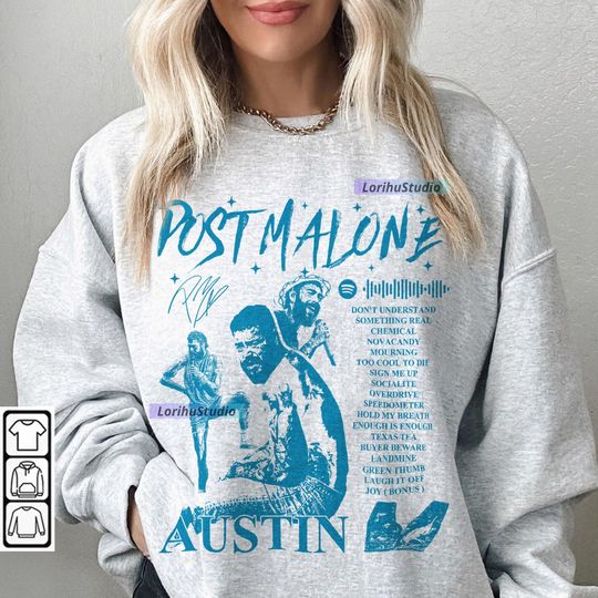 Discover Post Malone Austin Album 90s Rap Music Sweatshirt, Bootleg Rapper Album Vintage Sweatshirt
