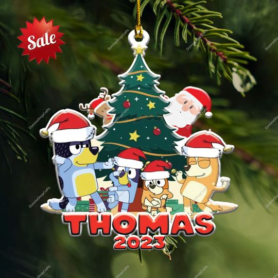 Discover Personalized Blue Dog Christmas Tree Ornament