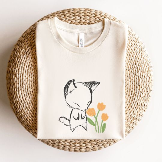 Discover Kawaii Fox Shirt, Adorable Flower T Shirt, Cute Tee For Women, Kawaii Doodle TShirt