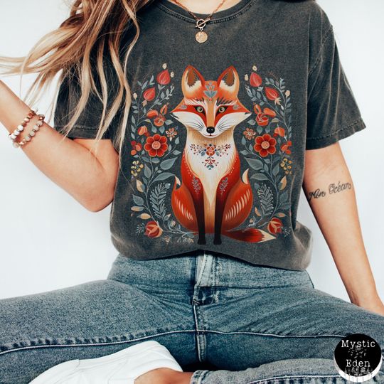 Discover Boho Scandinavian Fox Art Shirt Cottagecore Style